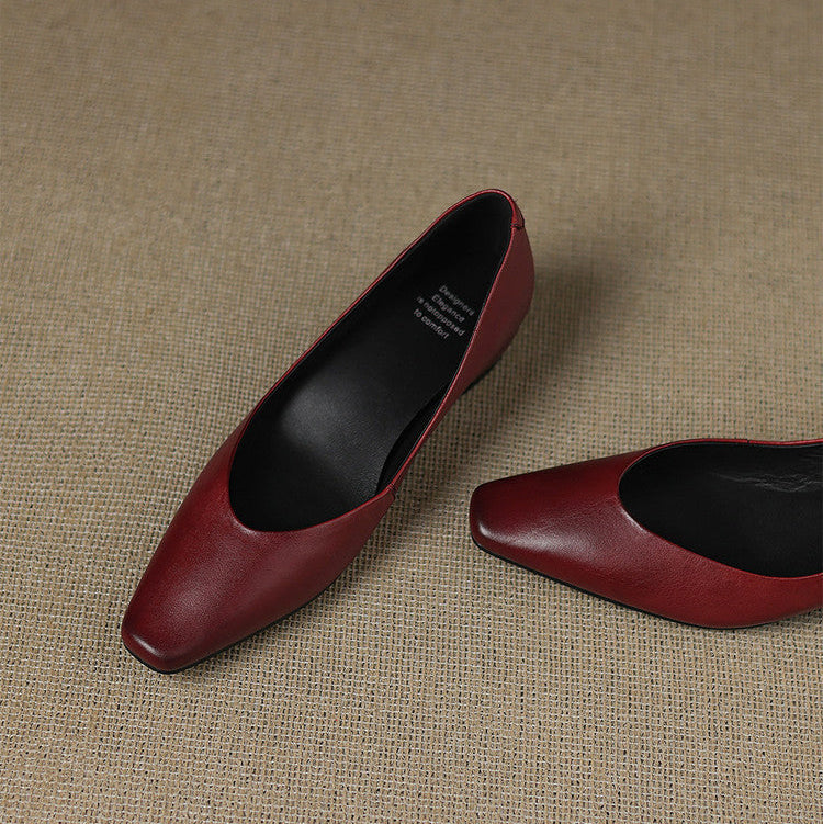 Women's Leather Flats Almond Toe Hidden Wedge Slip-On