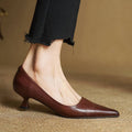Women's Leather Kitten Heels Pointed Toe Slip-On