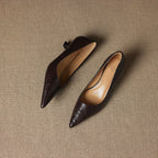 Women's Leather Kitten Heels Pointed Toe Slip-On