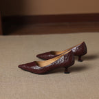 Women's Leather Kitten Heels Pointed Toe Slip-On