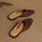 Women's Woven Leather Mules Square Toe Slip-On