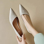 Women's Leather Kitten Heels Pointed Toe Slip-On