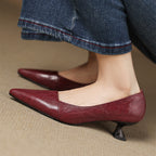 Women's Leather Pumps Pointed Toe Kitten Heel