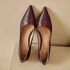 Women's Leather Kitten Heels Pointed Toe Slip-On