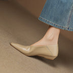 Women's Leather Flats Square Toe Hidden Wedge Slip-On