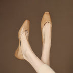 Women's Leather Flats Almond Toe Hidden Wedge Slip-On
