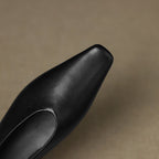 Women's Leather Flats Square Toe Hidden Wedge Slip-On