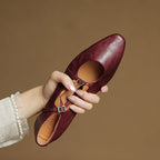 Women's Leather Ballet Flats Almond Toe Cross-Strap Wedge