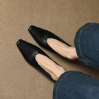 Women's Leather Flats Square Toe Hidden Wedge Slip-On