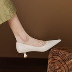 Women's Leather Kitten Heels Pointed Toe Slip-On