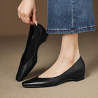 Women's Leather Flats Almond Toe Hidden Wedge Slip-On