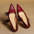 Women's Leather Kitten Heels Pointed Toe Slip-On