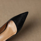 Women's Leather Kitten Heels Pointed Toe Slip-On