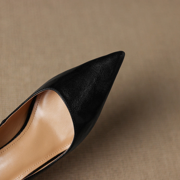 Women's Leather Kitten Heels Pointed Toe Slip-On