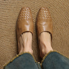 Women's Woven Leather Mules Square Toe Slip-On