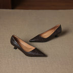 Women's Leather Kitten Heels Pointed Toe Slip-On