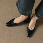 Women's Leather Pumps Sculpted Toe Block Heel Slip-On