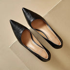 Women's Leather Kitten Heels Pointed Toe Slip-On