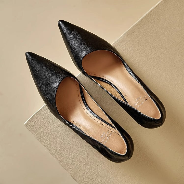 Women's Leather Kitten Heels Pointed Toe Slip-On
