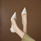 Women's Leather Kitten Heels Pointed Toe Slip-On