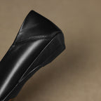 Women's Leather Flats Square Toe Hidden Wedge Slip-On