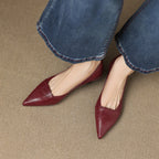 Women's Leather Pumps Pointed Toe Kitten Heel
