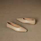 Women's Leather Flats Square Toe Hidden Wedge Slip-On