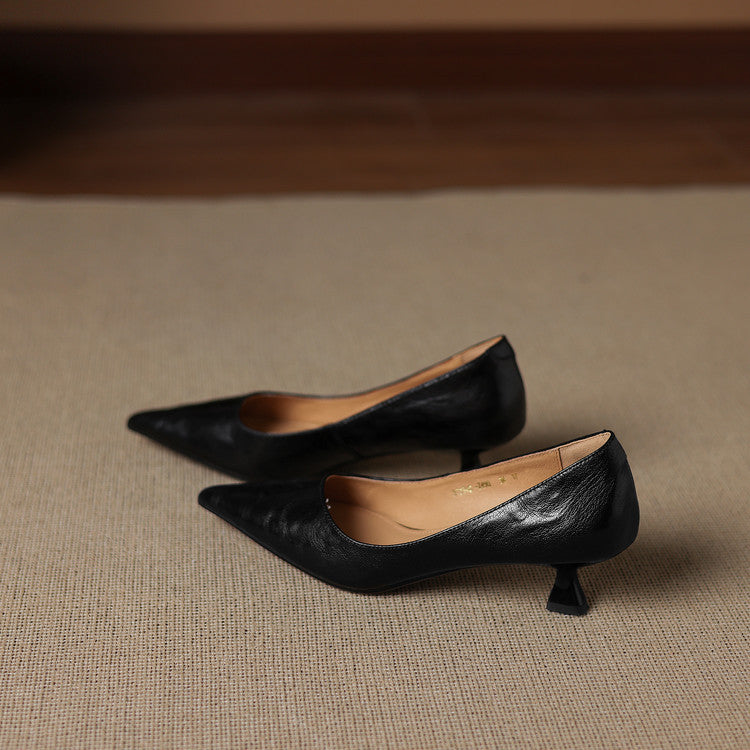Women's Leather Kitten Heels Pointed Toe Slip-On