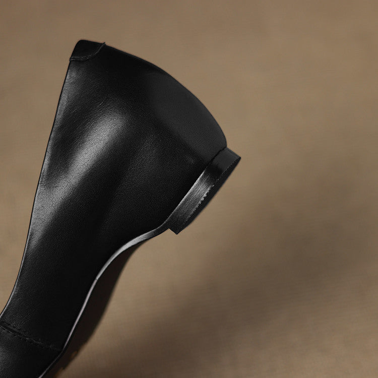 Women's Leather Flats Almond Toe Hidden Wedge Slip-On