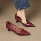 Women's Leather Pumps Pointed Toe Kitten Heel