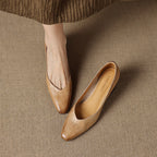 Women's Leather Pumps Sculpted Toe Block Heel Slip-On