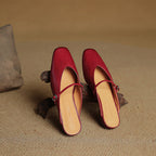Women's Leather Mary Jane Mules Square Toe Buckled Strap