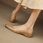 Women's Leather Flats Almond Toe Hidden Wedge Slip-On