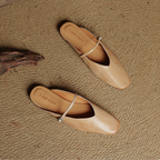Women's Leather Mary Jane Mules Square Toe Buckled Strap