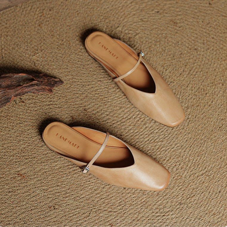 Women's Leather Mary Jane Mules Square Toe Buckled Strap
