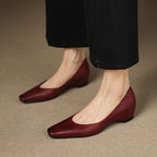 Women's Leather Flats Almond Toe Hidden Wedge Slip-On