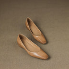 Women's Leather Flats Almond Toe Hidden Wedge Slip-On