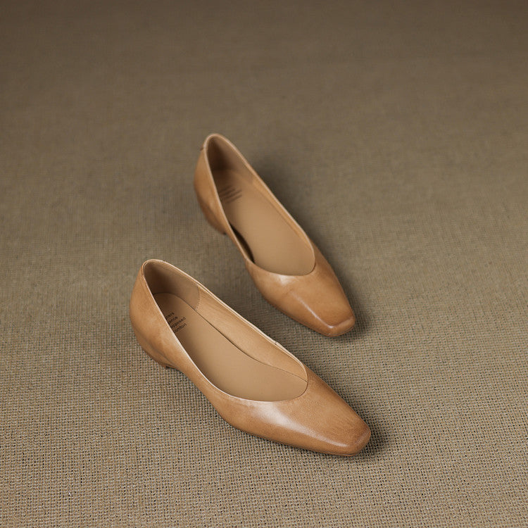 Women's Leather Flats Almond Toe Hidden Wedge Slip-On