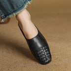Women's Woven Leather Mules Square Toe Slip-On