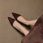 Women's Leather Kitten Heels Pointed Toe Slip-On
