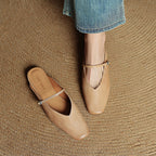 Women's Leather Mary Jane Mules Square Toe Buckled Strap