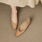 Women's Leather Flats Almond Toe Hidden Wedge Slip-On