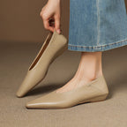 Women's Leather Flats Square Toe Hidden Wedge Slip-On