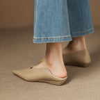 Women's Leather Flats Square Toe Hidden Wedge Slip-On