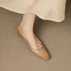 Women's Leather Flats Almond Toe Hidden Wedge Slip-On