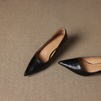 Women's Leather Kitten Heels Pointed Toe Slip-On