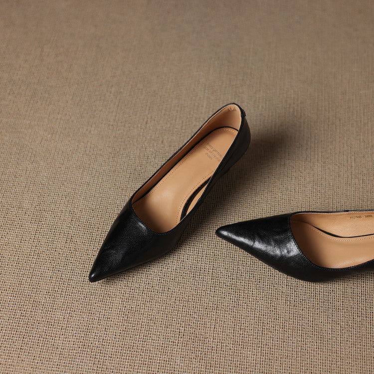 Women's Leather Kitten Heels Pointed Toe Slip-On