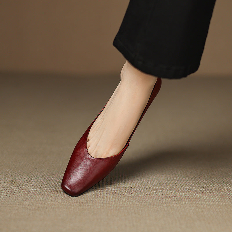 Women's Leather Flats Almond Toe Hidden Wedge Slip-On