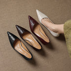 Women's Leather Kitten Heels Pointed Toe Slip-On