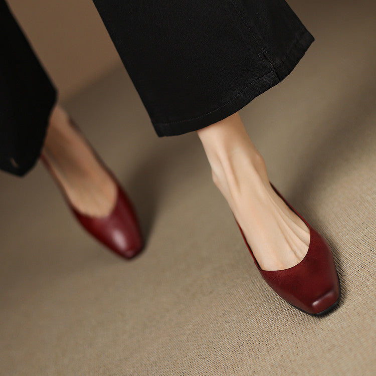 Women's Leather Flats Almond Toe Hidden Wedge Slip-On